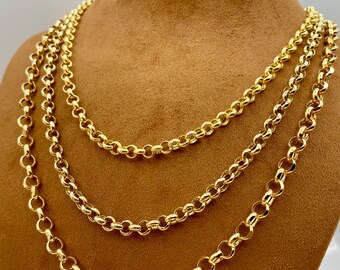 14k Real Gold Rolo Chain Necklace or Bracelet: 7mm or 6mm