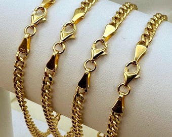 18k guld Curb Chain Halsband eller Armband, 4 MM, Äkta Guld