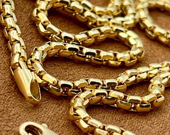 18K Gold Box Chain Necklace - 3.5mm Real Gold