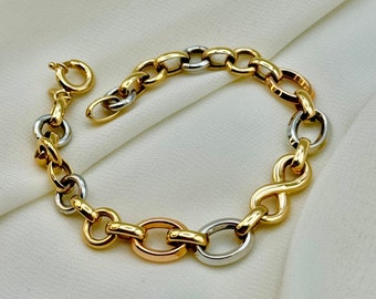 18k Gold Rolo, Cable Bracelet, Infinity Bracelet, Mixed Colors, 7.5" inches, Hot Style Gold Bracelet! Unique & Stylish Design, Gift for Her!