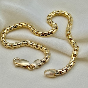 14K Gold Box Chain Bracelet -14K Gold 7.5&quot;- 8.5&quot;- 3.5mm, Box Bracelet - 14K Gold Bracelet for Him/Her, Birthday Gift, Anniversary Gift .