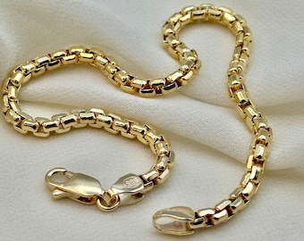 14K Gold Box Chain Bracelet -14K Gold 7.5"- 8.5"- 3.5mm ,Box Bracelet - 14K Gold Bracelet for Him/Her, Birthday Gift, Anniversary Gift .