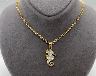 18k solid Gold seahorse necklace 19.5 inches