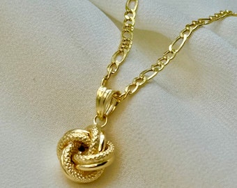 18k Gold Love Knot Necklace, 19.5",2.5mm, Handmade Jewelry Gift, love knot ,Real 18k gold ,For Her, Birthday Gift, anniversary Gift .