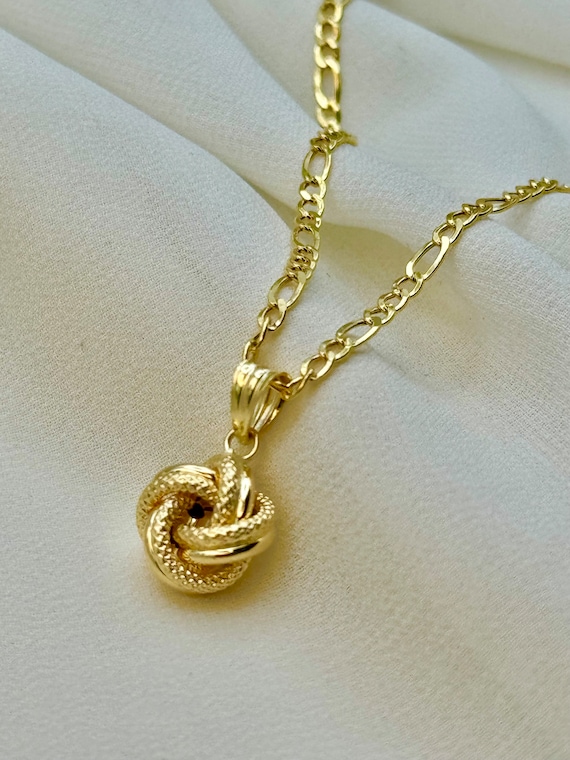 18k Gold Love Knot Necklace, 19.5,2.5mm, Handmade Jewelry Gift 
