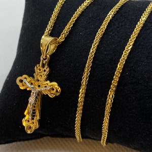 18k solid Gold Cross necklace, 2mm, Different sizes available.