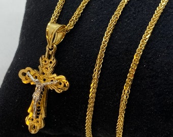18k solid Gold Cross necklace, 2mm, Different sizes available.