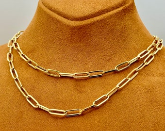 18k Gold Paperclip Necklace , 4.5 MM Thickness ,18k paper clip chain, 18k Real Gold paperclip chain necklace  ,oval link, Birthday Day Gift.
