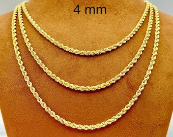 18k Real Gold Rope necklace,18", 20",  22",24", inches ,4 mm, Rope chain, 18krope Chain, real gold, gift, Rope necklace, For Gift.