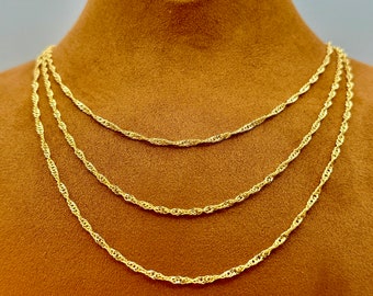 18k Real Gold Singapore chain 2.40mm ,Diamond cut and so shiny ,18k Gold Twisted  chain , Gold Singapore chain, Unisex chain, Birthday Gift