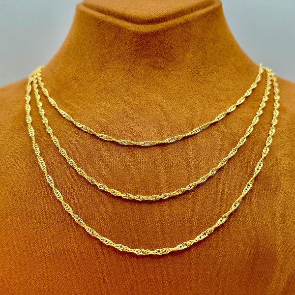 18k Real Gold Singapore chain 2.40mm ,Diamond cut and so shiny ,18k Gold Twisted  chain , Gold Singapore chain, Unisex chain, Birthday Gift