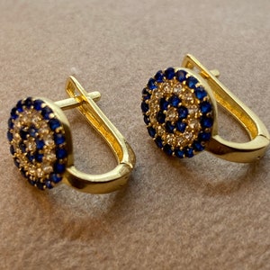 14k Gold Clip-on Evil Eye Earring with Cubic Zirconia ,real gold earrings - Christmas Gifts - Gifts for Her - Birthday Gift