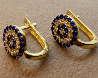 14k Gold Clip-on Evil Eye Earring with Cubic Zirconia ,real gold earrings - Christmas Gifts - Gifts for Her - Birthday Gift