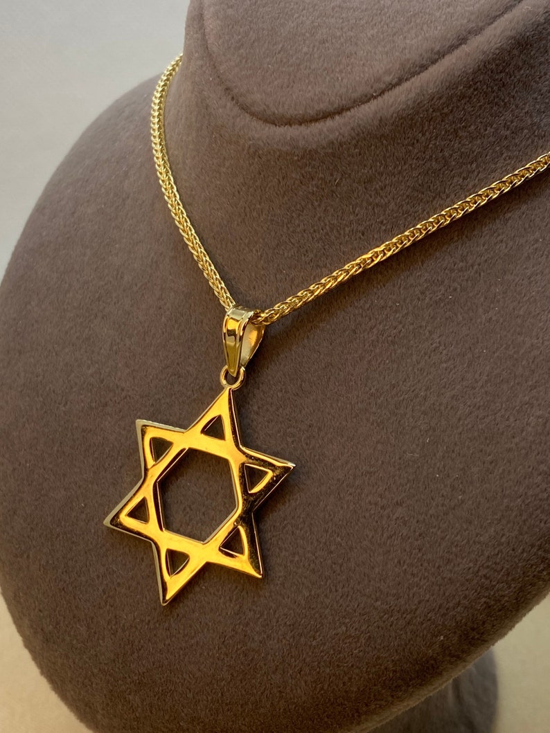 14k solid Gold Magen David with foxtail chain 1.5mm , 23.5 , jewish jewelry , Hanukkah Gift image 1