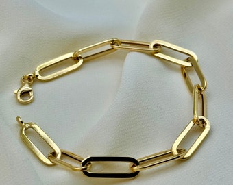 18k Real Gold Paper Clip Bracelet, Chunky Link, pure 18k Gold, For Women, For Girlfriend, For Mom, Birthday Gift, Anniversary Gift.