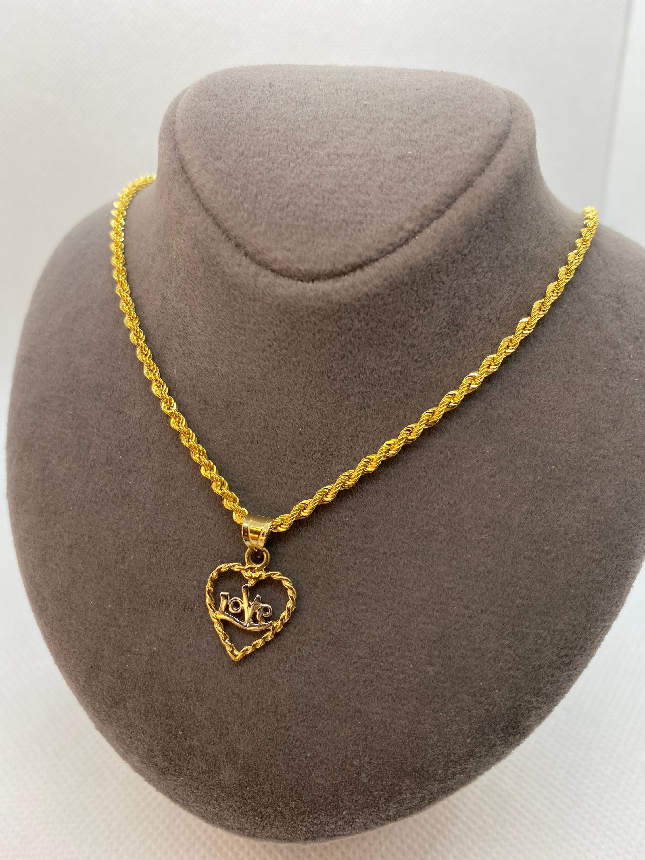 18k Solid Gold Heart Love Necklace 19.5 Inches Etsy UK