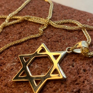 14k solid Gold Magen David with foxtail chain 1.5mm , 23.5 , jewish jewelry , Hanukkah Gift image 3