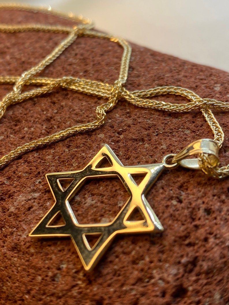 14k solid Gold Magen David with foxtail chain 1.5mm , 23.5 , jewish jewelry , Hanukkah Gift image 3