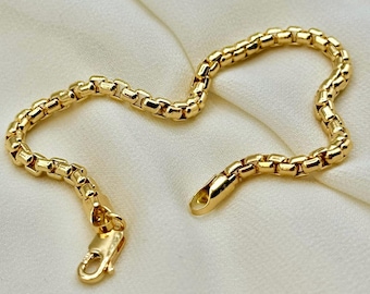 18K Solid Gold Box Chain Bracelet: 2mm, 7.5 Inch