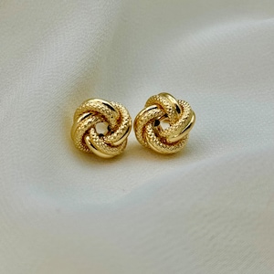 18k Gold Love Knot Stud Earrings with Engraved Details, Handmade Jewelry Gift, love knot ,real 18k gold , For mum , Birthday Gift .