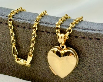 14k Solid Gold Heart locket Necklace with 20", 22”, Rolo chain, Gold locket pendant ,birthday gift ,For Her, Memorial Necklace , Gift.