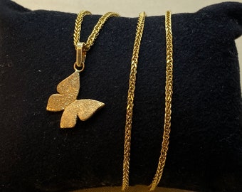 18k solid  Gold Butterfly Necklace -  Solid Gold Diamond cut Butterfly Necklace - Birthday Gift - Gift For Her - Anniversary Gift