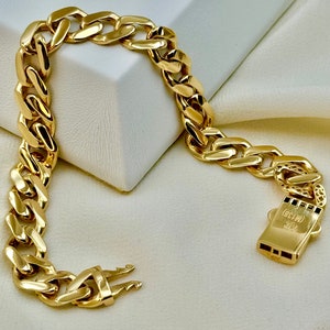 18K Gold Curb Bracelet: 8.70mm Cuban Link Chain, 7.5&quot;