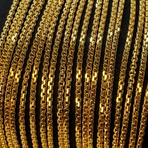18K Solid Yellow Gold Box Chain Necklace, 20, 22, 24 inches, Real Gold Chain, Box Link Chain, Box Chain Gold, Women, Men.