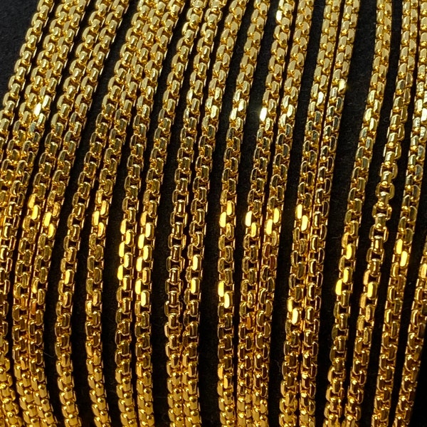 18K Massive Gelbgold-Kastenkette, 20,22,24 Zoll, echte Goldkette, Kastengliederkette, Kastenkette Gold, Damen Herren