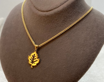 14K Yellow Gold Leaf necklace, 14k solid gold necklace, Dainty Leaf necklace, Solid gold chain , leaf charm necklace , gift for her