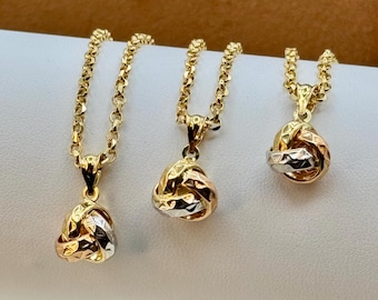 18k Gold Love Knot Necklace: Tri-Color Friendship Jewelry