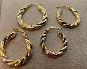 14k Gold twisted Hoop Earring,14k Gold Hoop Earring, Fat Hoop earring, Gold hoop Earring, gift earring , for her