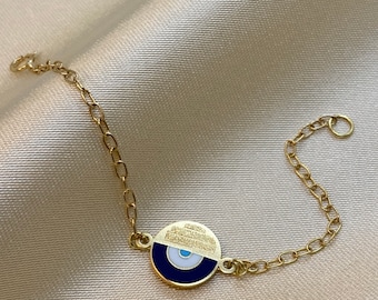 18k Gold Evil eye bracelet 5.1 ", kids Jewelry, baby Gift bracelet ,kids bracelet , 18k baby bracelet , Nazar cheshm
