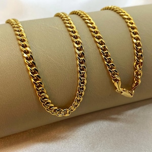 14k Solid Gold Curb Chain Necklace: 4.2mm Cuban Link