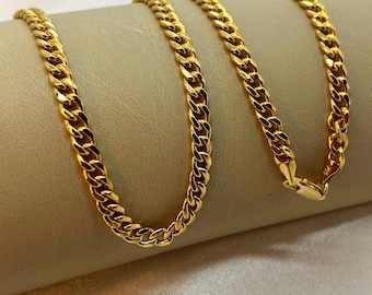 14k Solid Gold Curb Chain Necklace: 4.2mm Cuban Link