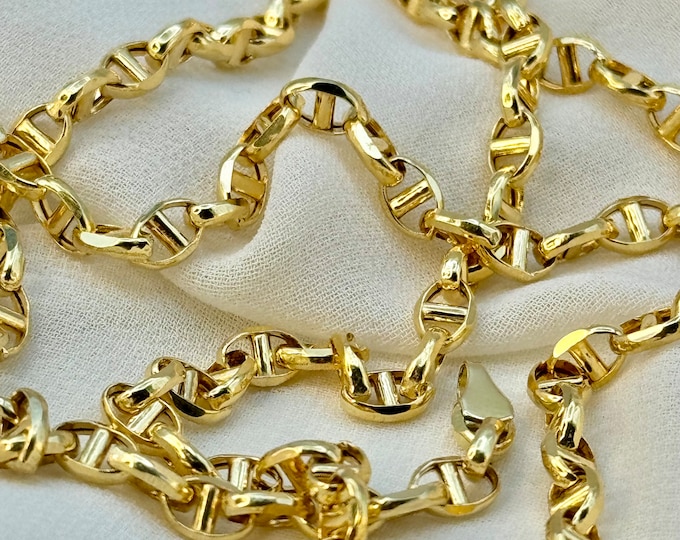 Featured listing image: 18k solid Gold ANCHOR CHAIN Necklace 4mm ,Mariner Gold Chain, Mariner chain , Real Gold,For Her ,For Him ,Birthday Gift ,Christmas Gift