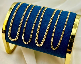 18K Gold Curb Bracelet, 2.8MM, 2MM, Cuban Chain Bracelet-Curb Link Bracelet for Men & Women- Real 18k Gold- 7.5"Length - Birthday Gift.