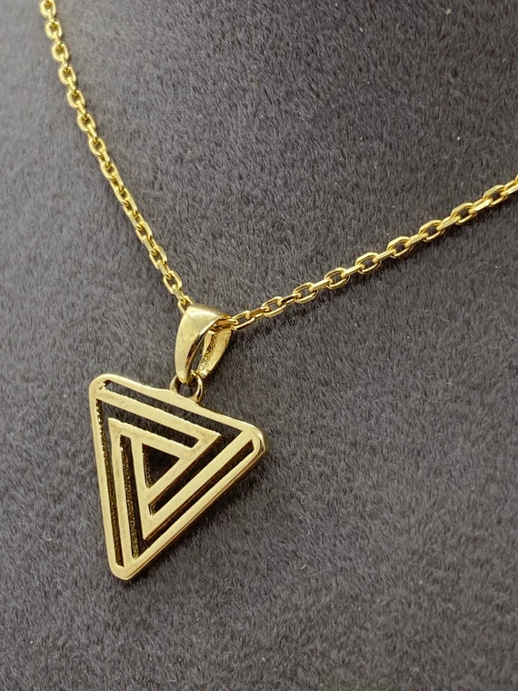 14k Solid Gold Triangle Necklace 20 Inches1mm | Etsy