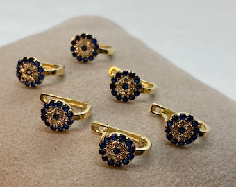 14k Real Gold Evil Eye Clip-on Earring with cubic zirconia, perfect gift for her ,birthday Gift ,Evil eye gold earring ,symbol of protection