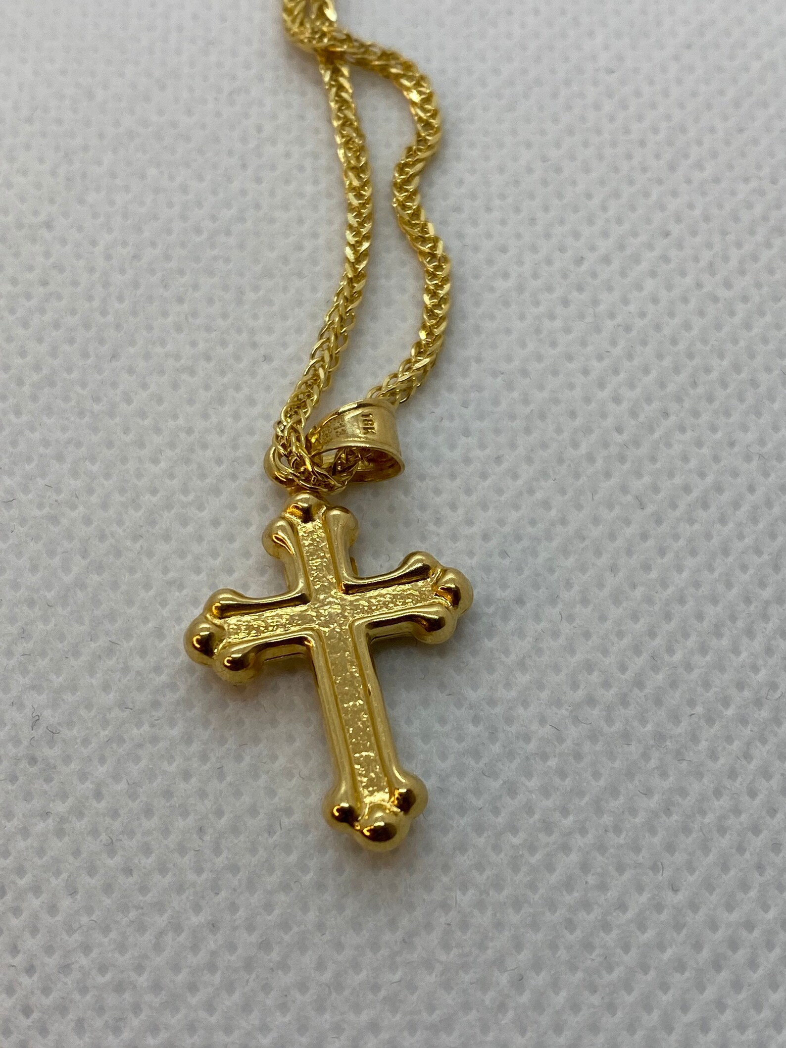 18k Solid Gold Cross Necklace With Franco Chain Diamond Cut so | Etsy