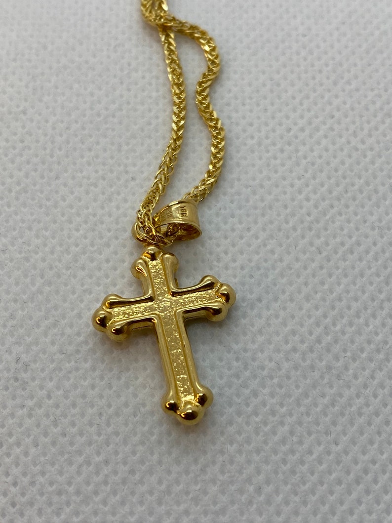 18k Solid Gold Cross Necklace With Franco Chain Diamond Cut so | Etsy