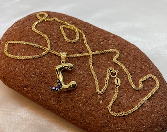 18K Real Gold Initial Letter "C" Necklace, Medal Gold Initial Letter Pendant Necklace , 18k butterfly necklace