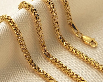 18k Solid Gold Franco Chain Necklace: Trending Everyday Layering