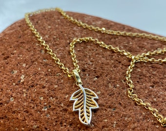 18k Gold leaf necklace 17.5 inches ,2mm, Maple Leaf , Leaf Necklace ,Gold Leaf Necklace ,For her ,Birthday Gift