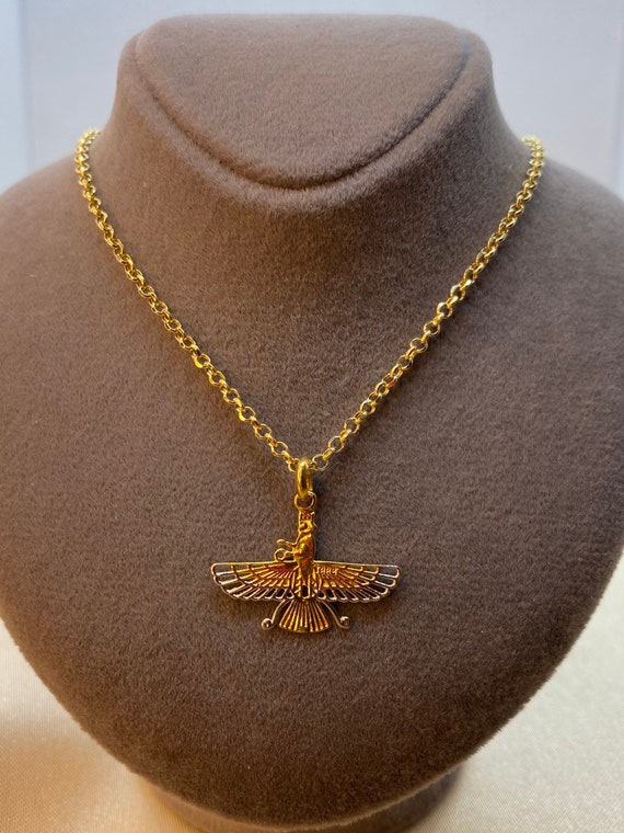 18k Gold Farvahar Necklace, Angle Necklace, Symbol of Ahura Mazda