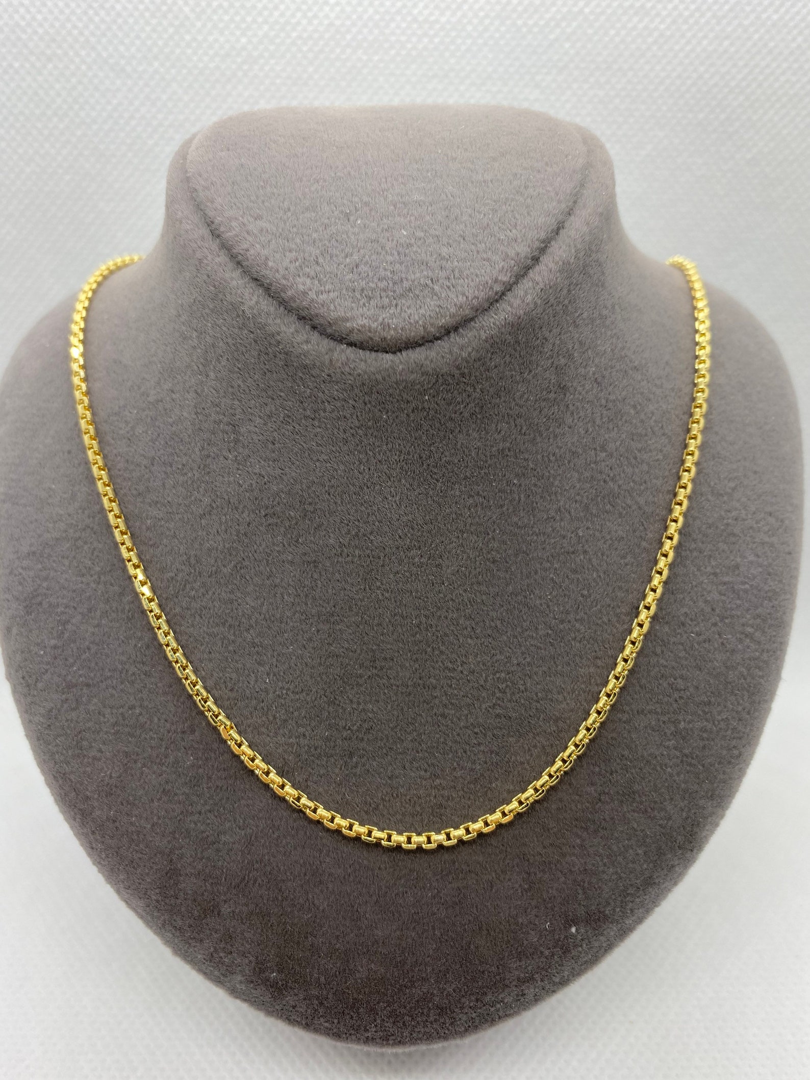 18K Solid Yellow Gold Box Chain Necklace 202224 Inches Etsy UK