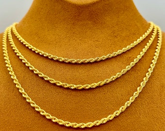18k Real Gold Rope Necklace 3.2mm, 2.8mm, 18k gold rope chain, Gold rope necklace, 18k rope chain, 18k rope chain necklace, 18k rope.