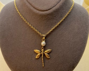14k solid Gold Dragonfly Necklace 19.5 inches , 1.5mm