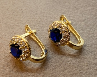 14k Gold Clip-on flower Earring with Cubic Zirconia ,real gold earrings - Christmas Gifts - Gifts for Her - Birthday Gifts