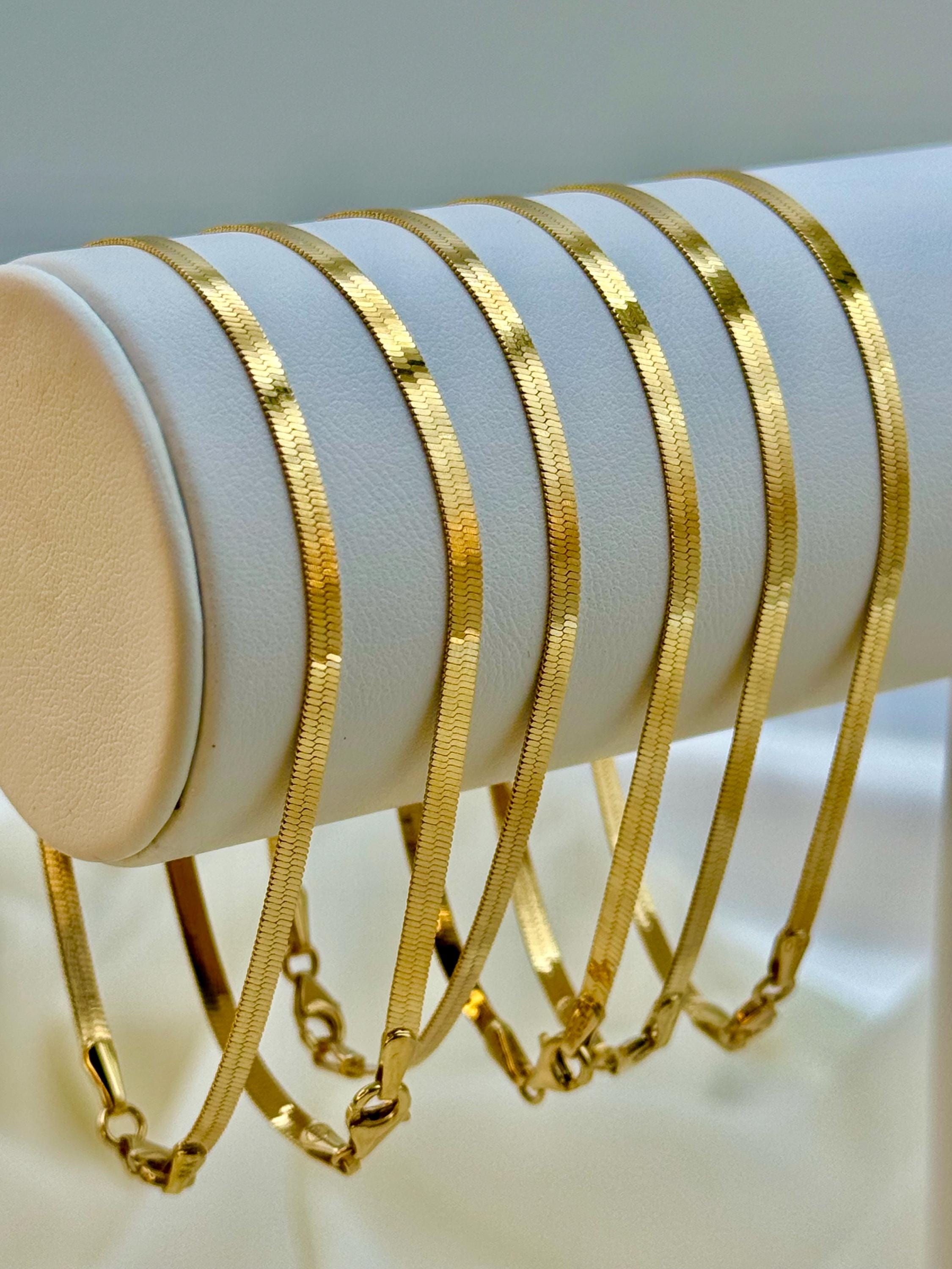 CARISSIMA Bracciale Oro Giallo 9 Carati Tre Fili A Spina Di Pesce Intrecciata - 18 Cm